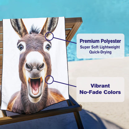 Violetpos Laughing Donkey Beach Towel, Extra Large 180x90 cm 250GSM Microfibre, Sand Free Quick Dry