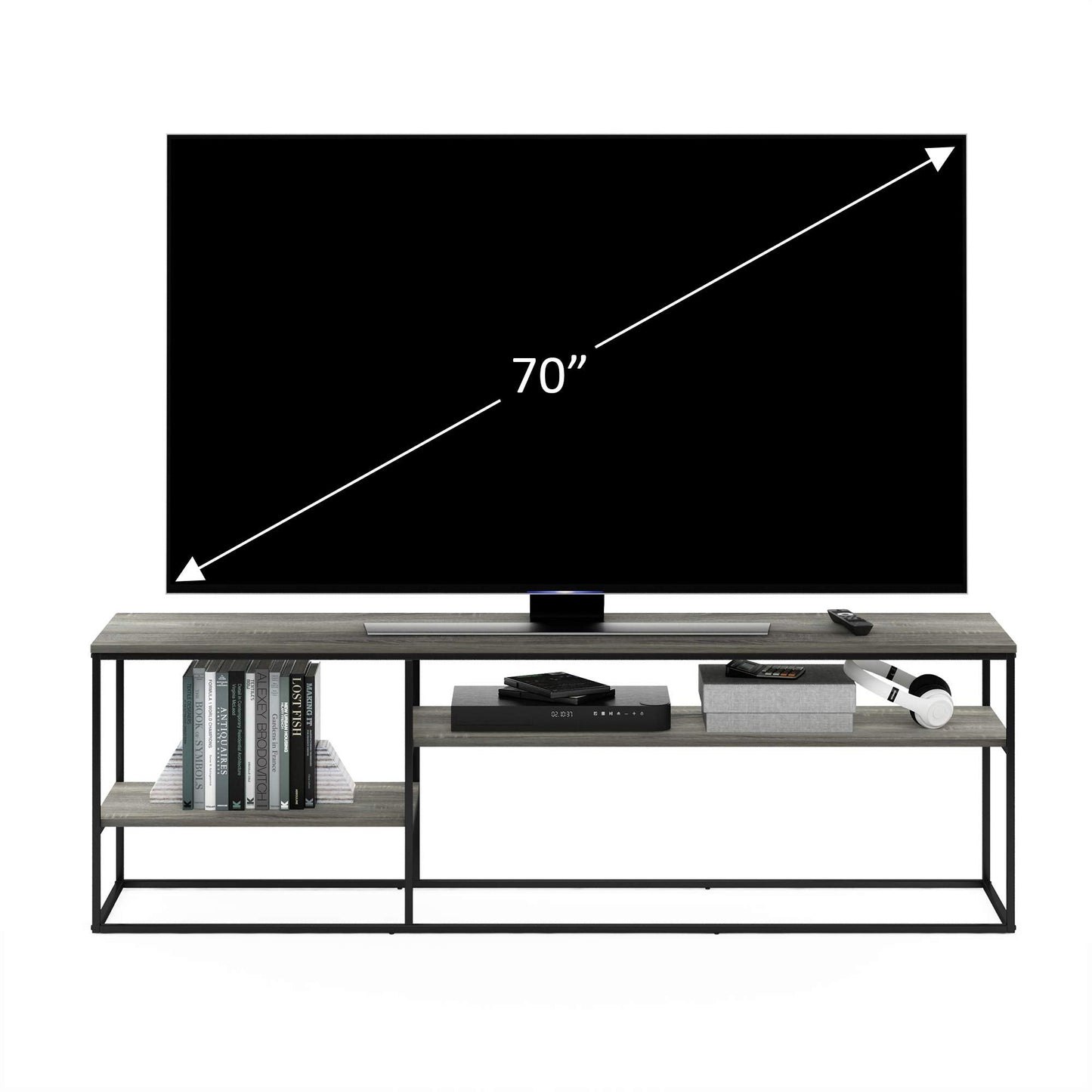 Furinno MORETTI Modern Lifestyle TV Stand, Entertainment Center for TV up to 78 Inch, for Living Room, Bedroom, Grey Oak