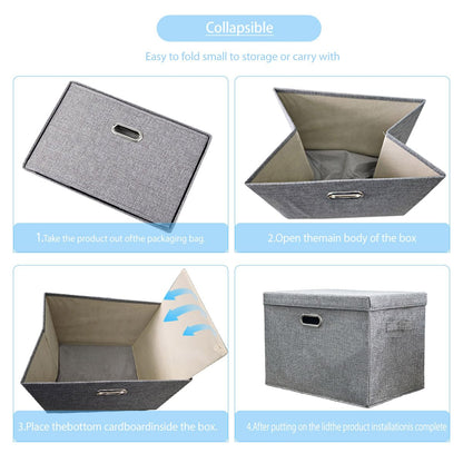 TempFoo Storage Boxes with Lids Fabric, 38 L Collapsible Grey Large