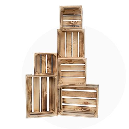 ITA Alina Wooden Crates Set, 6 Storage Crates in 3 Sizes, Decorative Wooden Storage Boxes, Stackable & Nestable, FSC-Certified Wood, Made in EU