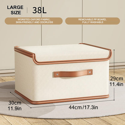 Vbvbip 4 PCS Oxford Fabric Storage Bins with Attached Lid - Large Clothes Organizer (44x30x29cm), Breathable Collapsible Closet Bins for Clothing