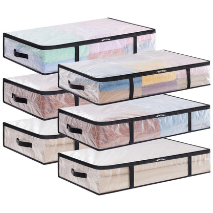 Lifewit 6 Pack Under Bed Storage, 60L Large Clear Plastic Storage Bags, Clothes Storage Boxes Wardrobe Storage Organizer with Reinforced Handle Sturdy