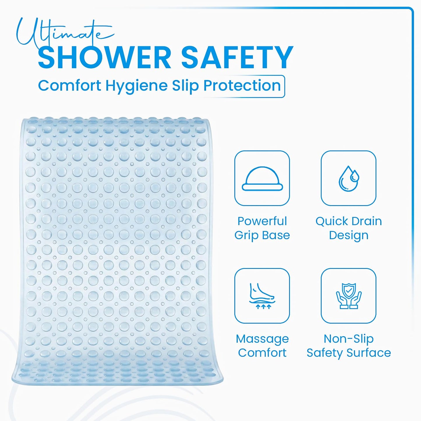 Rugs Garden Shower Bath Mats - Washable Non Slip Anti Mould Rubber Bathmat with Suction Cups for Bathtub and Bathroom (Sky Blue, 38x70 cm)