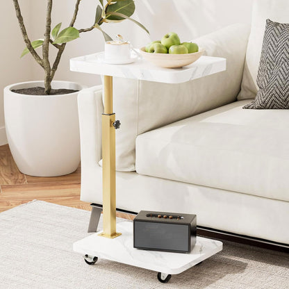 C-Shaped Side Table, Height Adjustable Sofa Table, 360° Swivel Tray Table