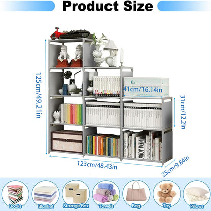 Cube Storage Unit With 9 Compartments, Open Book Shelf Organiser for Family Study, Living Room Shelves for Books, Shoes, Toys, Clothes and Tools