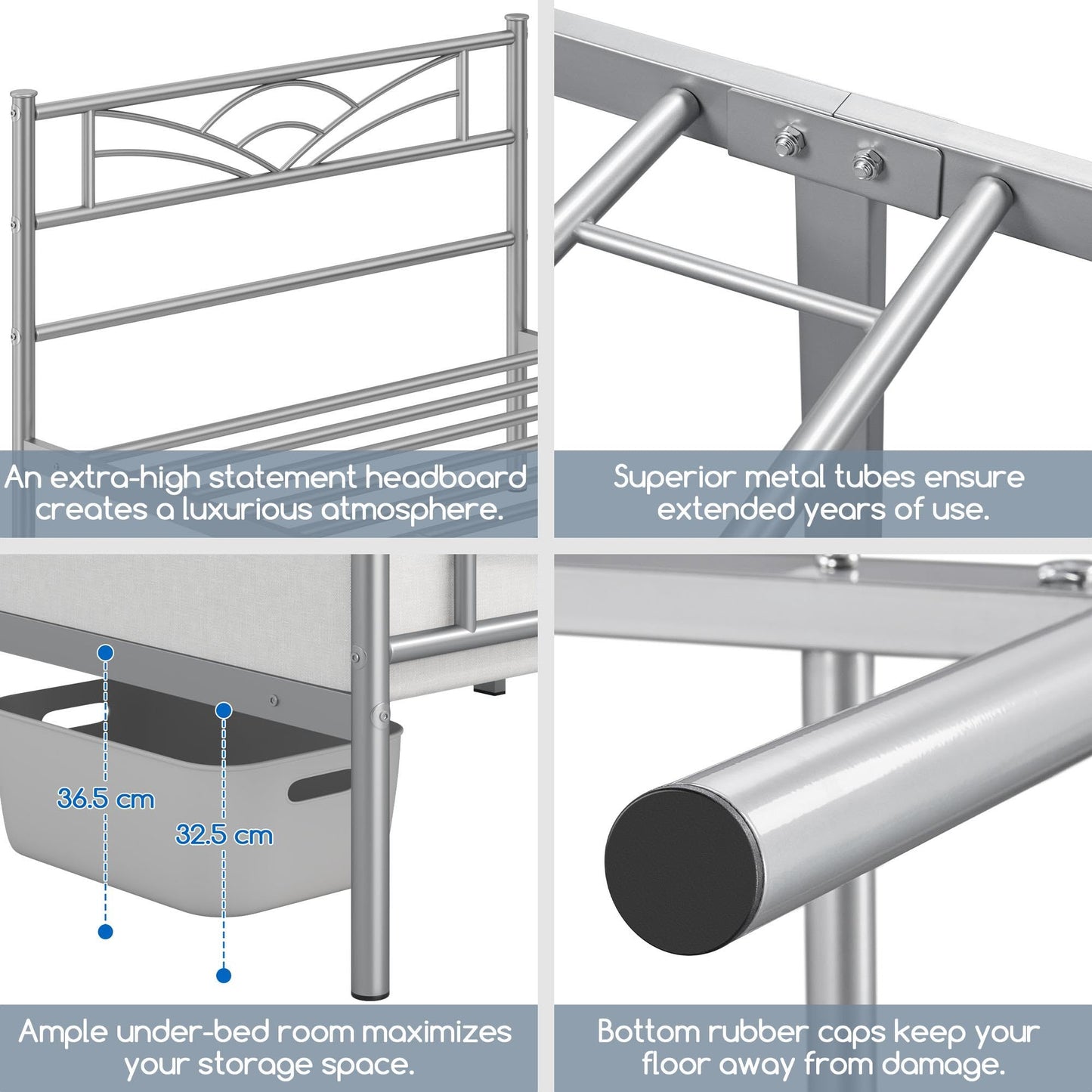 Yaheetech 3ft Single Metal Bed Frame with Cloud-inspired Design, Silver