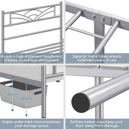 Yaheetech 3ft Single Metal Bed Frame with Cloud-inspired Design, Silver