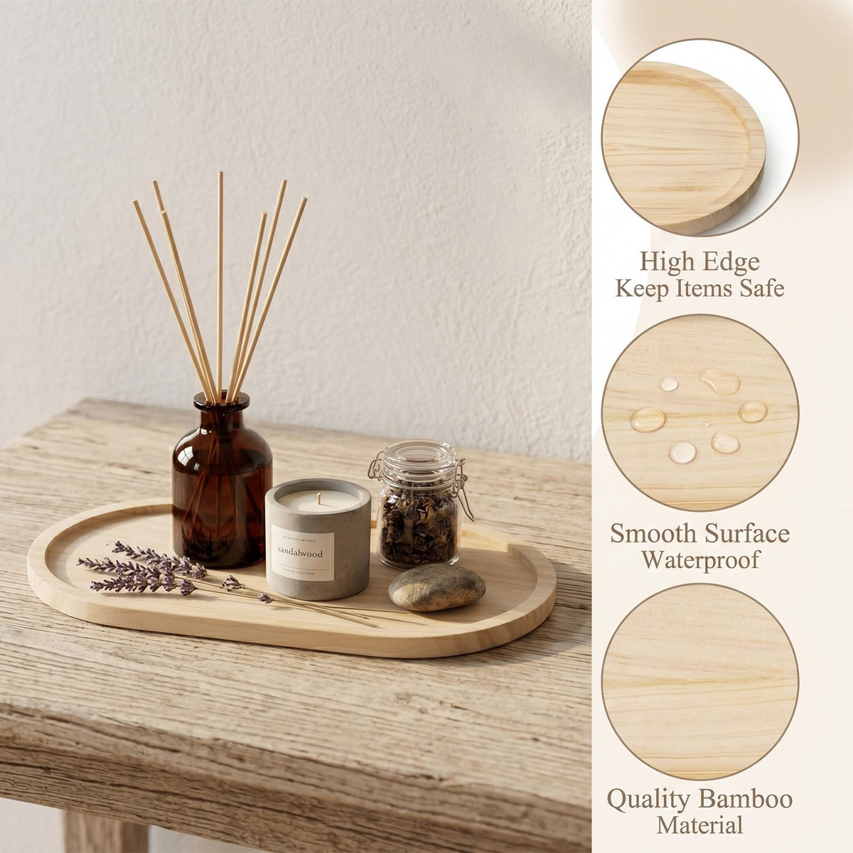 HJZHII 2Pcs Bamboo soap Dispenser Tray, Small Wooden Trays Bathroom Oval Countertop Tray Dispenser Trays Multi-Functional Countertop Organizer for