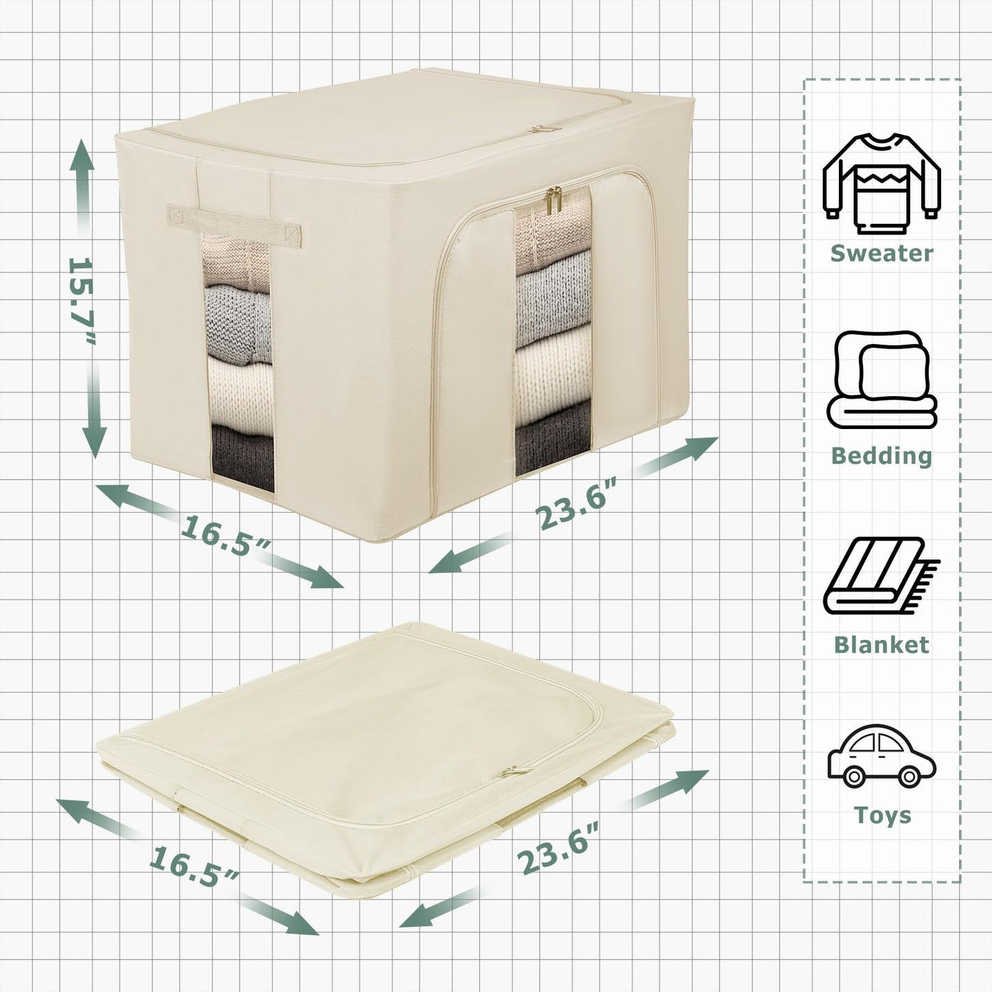Womanht 2 Pack Closet Organizers and Storage, Foldable Oxford Steel Frame Storage Box with Clear Window & Carry Handles