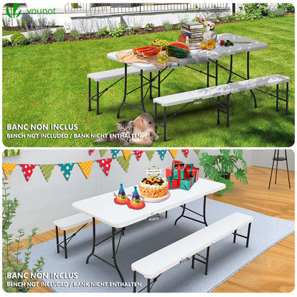 VOUNOT? Folding Picnic Table Portable Heavy duty Party Trestle Table 180 x 75 x 72cm for BBQ Camping Indoor Outdoor, White