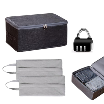 Lockable Box, Medicine Storage Box Boxes Storage with Lock, Foldable Storage Box, Mini Lock, 2 Storage Bags for Socks and Underwear, Waterproof