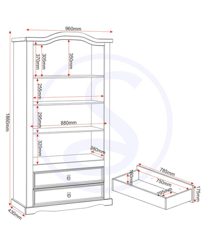 Seconique Corona 2 Door 2 Drawer Glass Display Unit,Distressed Waxed Pine