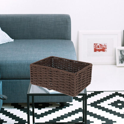Healifty Rattan Storage Box Coffee Small Desktop Organizer Basket 8.74X6.10X3.54In Woven Storage Basket for Sundries and Home Decoration