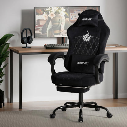 NIONIK Massage Gaming Chair with Footrest, Ergonomic Office Chair with Lumbar Support and Headrest