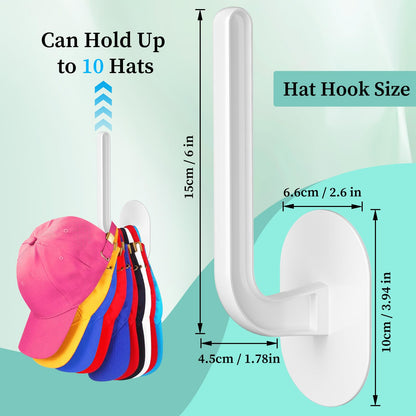 Eiito Hat Hooks for Storing Caps, Multi-Purpose Hat Organizer, Strong Adhesive Hat Shelf for the Wall, Two Mounting Options, RV Organization (White)