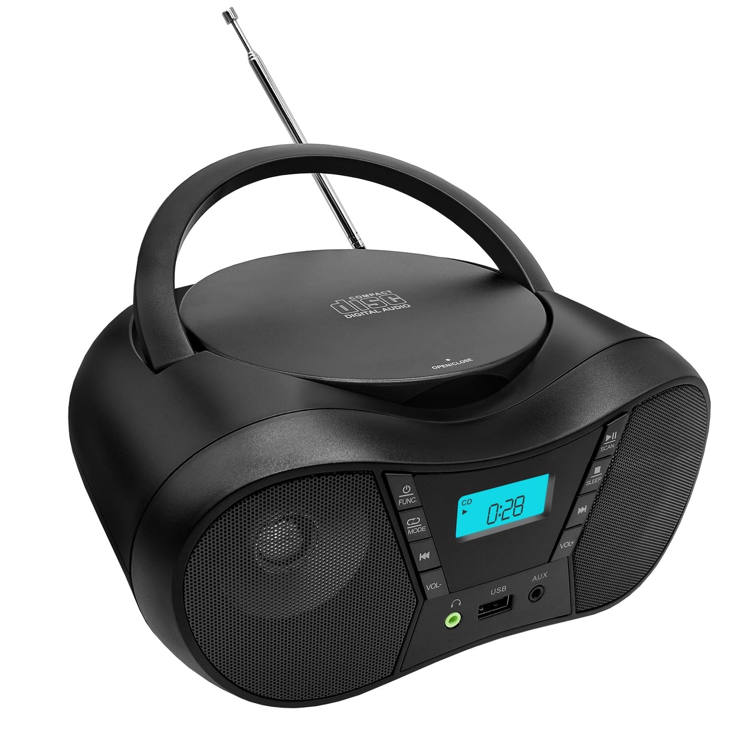CTDZLED Portable CD Player Boombox with FM Radio, Bluetooth Speaker, AC/Battery Powered, Support CD/CD-R/RW/USB/BT/AUX, LCD Display, Headphone Jack,