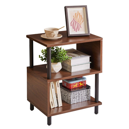 Aibiju 3 Tier Side End Table, Wooden Bedside Table, Modern Sofa Side End Table for Living Room/Bedroom/Small Space, Brown+Black Legs, YD-TM152LW
