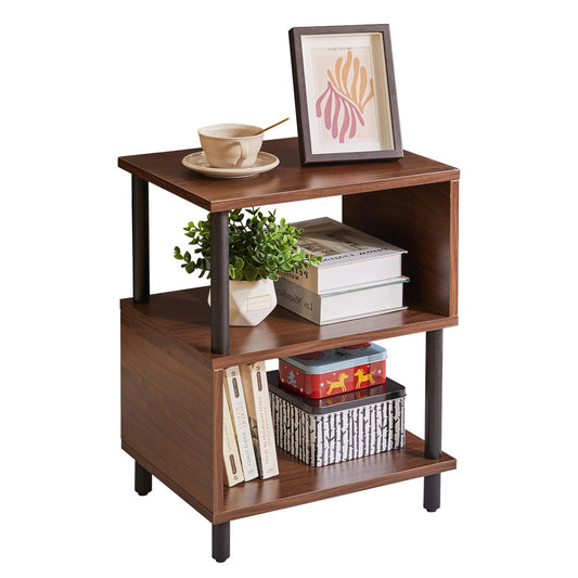 Aibiju 3 Tier Side End Table, Wooden Bedside Table, Modern Sofa Side End Table for Living Room/Bedroom/Small Space, Brown+Black Legs, YD-TM152LW