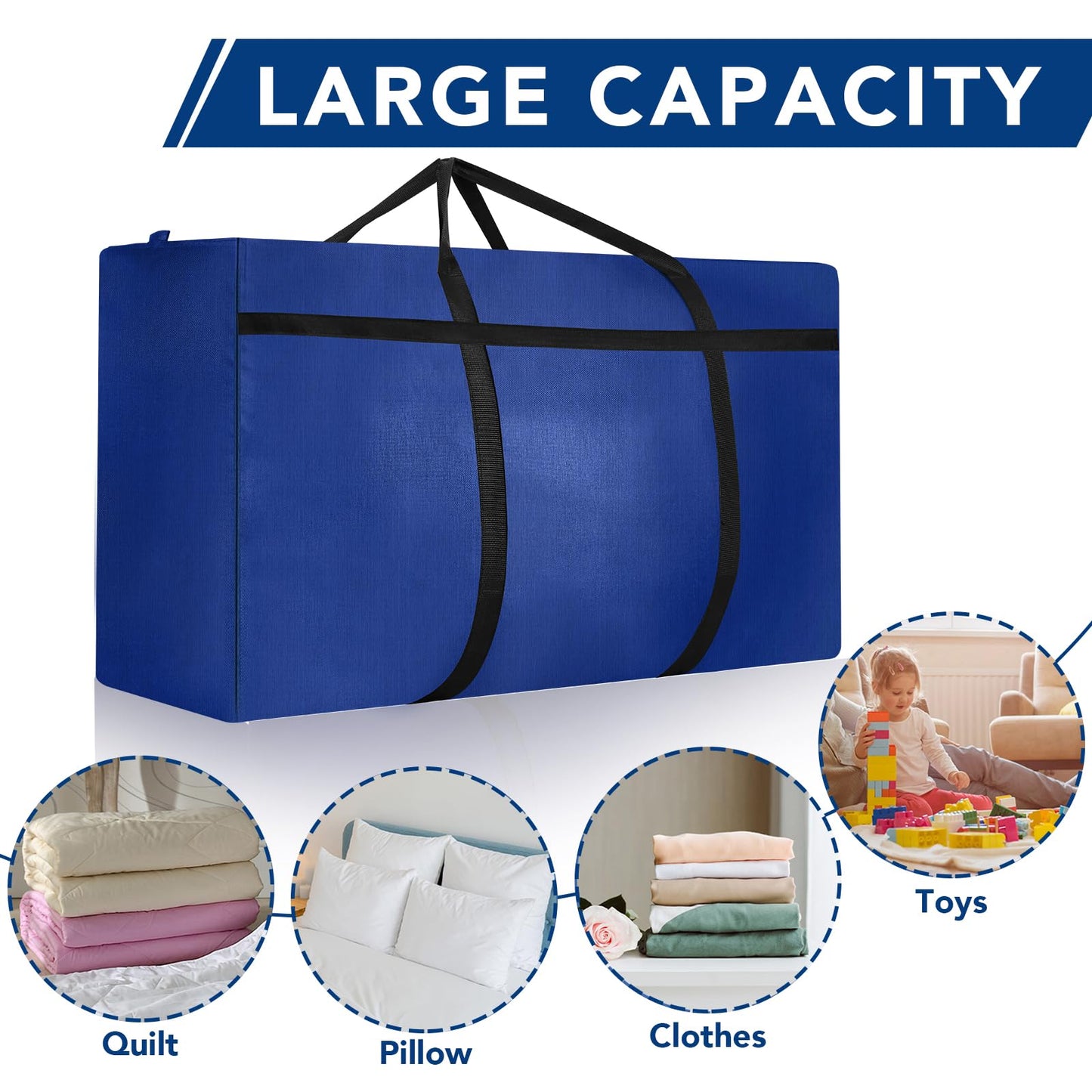 4 Pack 180L Jumbo Moving Bags, Storage Bags, Moving Box with Zip, Blue