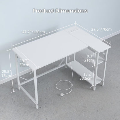 DOMSHOCT L Shaped Desk with Power Outlets&Hooks, 100x70cm Corner white Vanity Table Computer PC Desk, Large Storage Reversible Shelves, Home Office