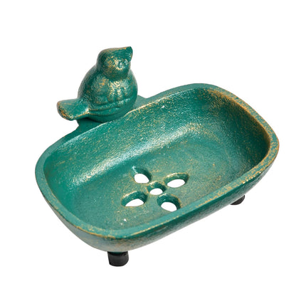 Sungmor Heavy Duty Cast Iron Hand Soap Holder - Lovely Bird Shaped & Antique Green Finish