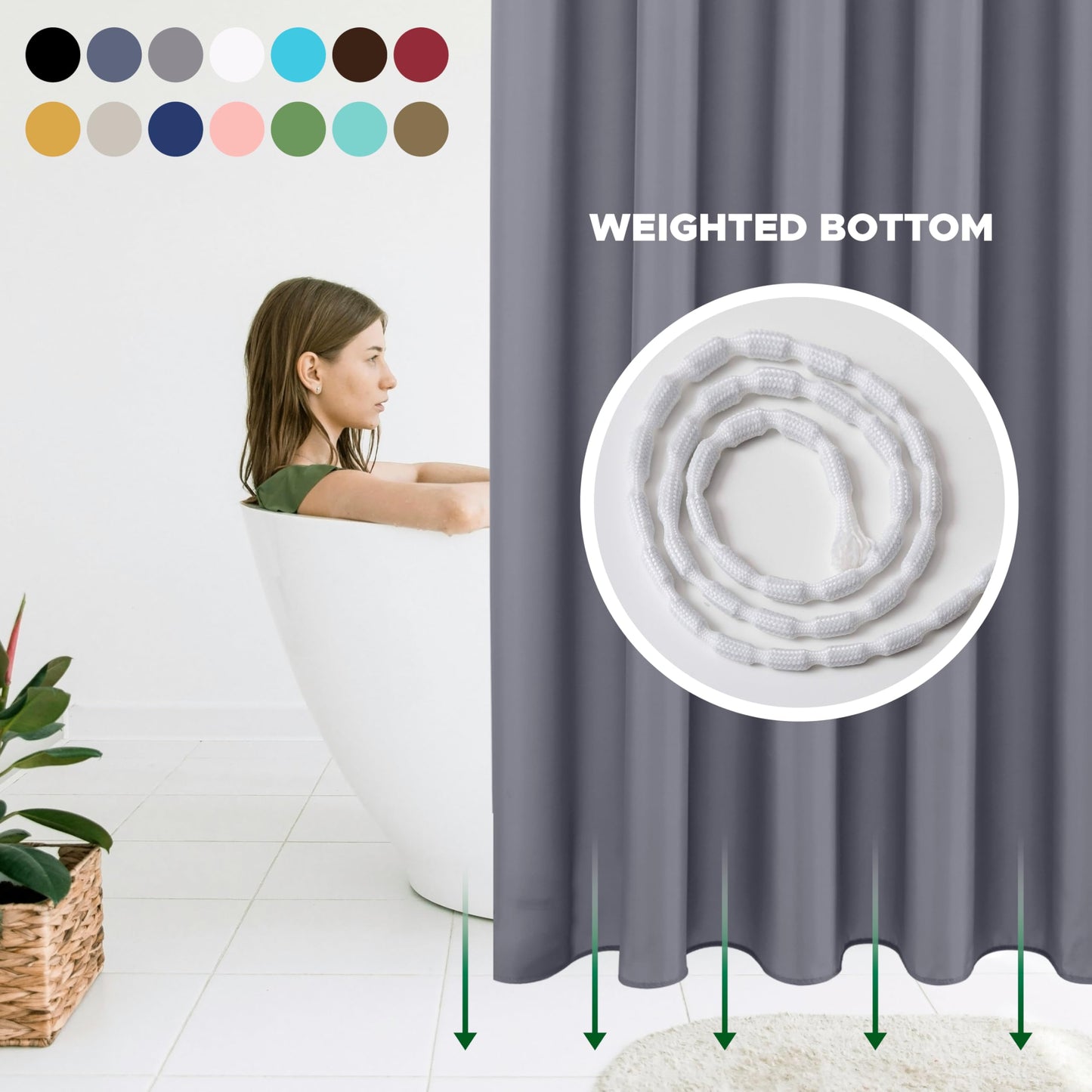 Biscaynebay Extra Long Fabric Shower Curtain Liner 72 Inch Width by 84 Inch Length