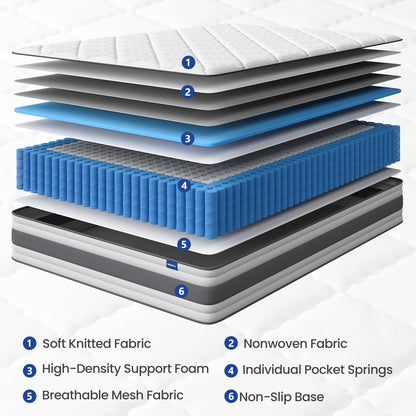 BedStory Single Mattrress 3FT, 10.3 Inch Pocket Sprung Hybrid Mattress for Pressure Relief & Back Pain Relief – Medium Firm 90x190x26 cm