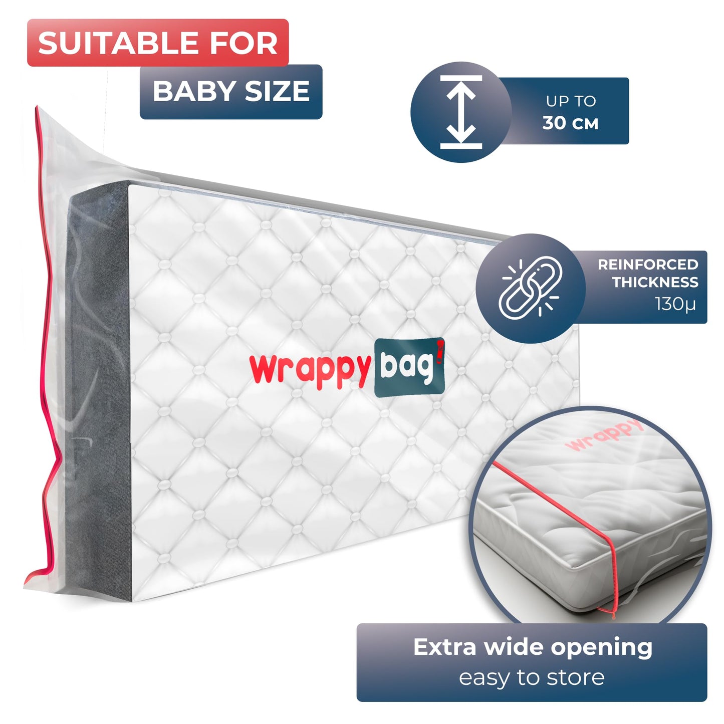 WRAPPYBAG – Protective Plastic Mattress Case — Baby Size — Waterproof, Anti-Tear Storage Bag — For House Moves, Storage and Transport (28" x 55")