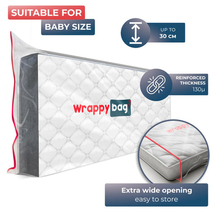 WRAPPYBAG – Protective Plastic Mattress Case — Baby Size — Waterproof, Anti-Tear Storage Bag — For House Moves, Storage and Transport (28" x 55")