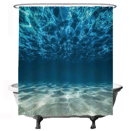 Ulticool Shower Curtain - Ocean Sea Quiet Diving Aquarium Beach Summer - Anti Mould - 180 x 200 cm - Washable - Waterproof - with 12 Rings - Blue