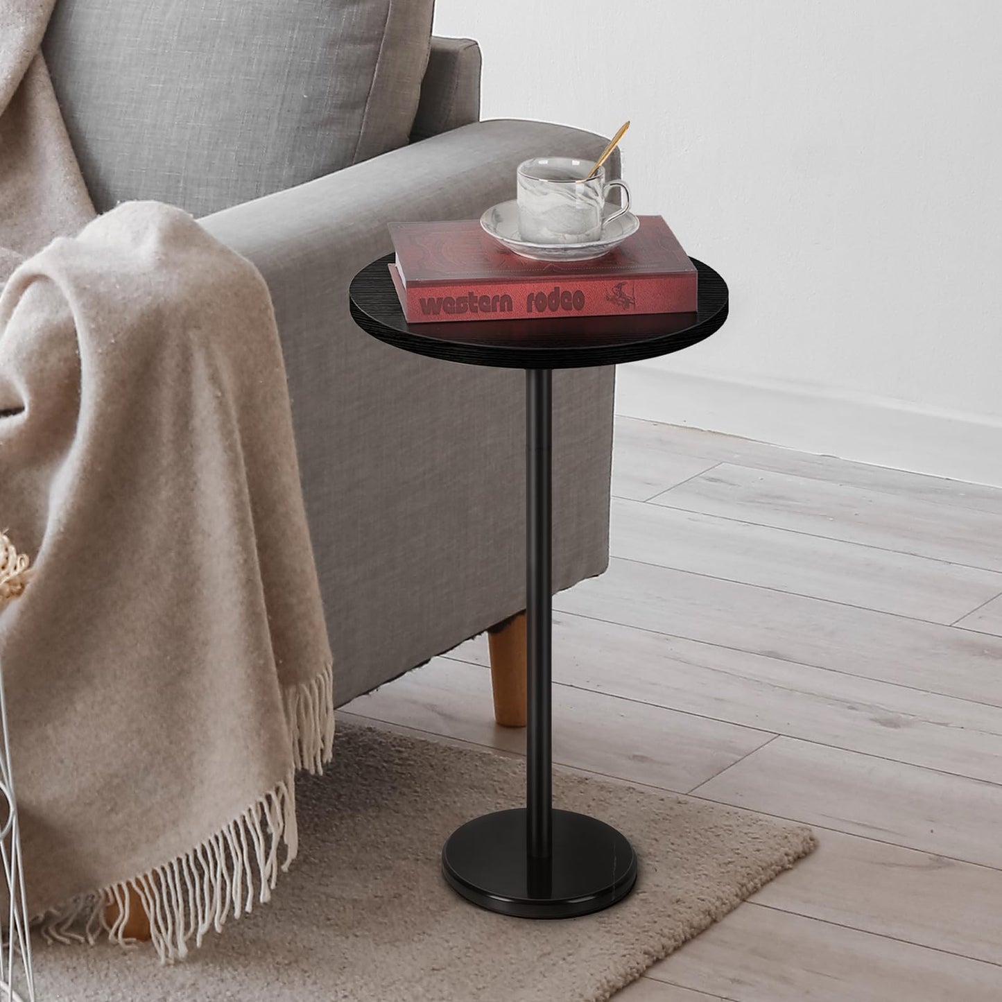 1 Pack Round Side Table Black Small Round Coffee Table With Marble Base