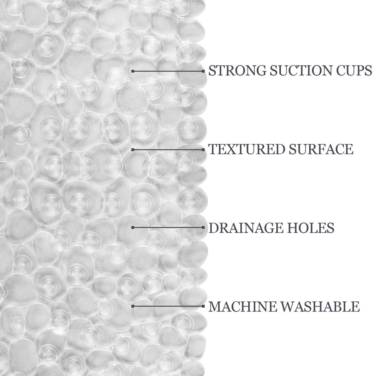 DOPROP Clear Pebbles Non Slip Shower Mats for Inside Shower Anti Mould Bath Mats for Bathroom Accessory with Suction Cups Holes Washable Safety Oval