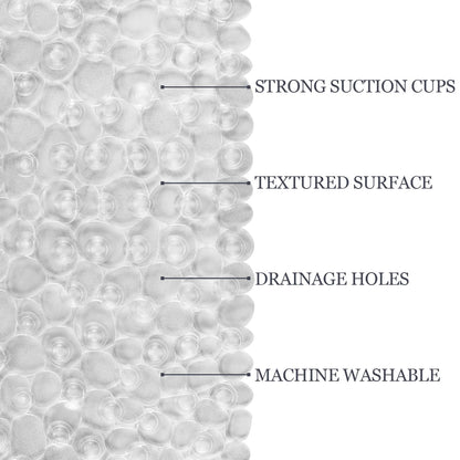 DOPROP Clear Pebbles Non Slip Shower Mats for Inside Shower Anti Mould Bath Mats for Bathroom Accessory with Suction Cups Holes Washable Safety Oval