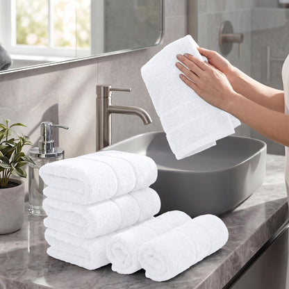 Bathroom Hand Towels 6 Pc Set I Lightweight I Quick-dry I OEKO-TEX I White