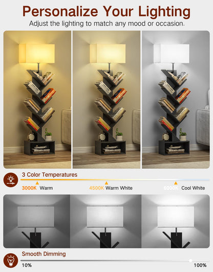 OUTONLIFE 6 Tier Tree Bookshelf with Light & Remote, Small Bookcase with Storage Cabinet, Modern Corner Bookshelves Organizer