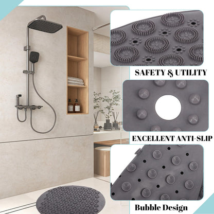 Shower Bath Mat 53x53cm,Extra Round Shower Mat Anti Mould Bath Mats Pink,Non Slip Bath Mat for Tub,Shower Mats with Suction Cups,Drain Holes,Machine