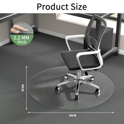 WASJOYE Office Chair Mat for Carpet, 90x90 cm Round Floor Protectors Mats, PVC Carpet Protector Mat with Non-Slip Studded
