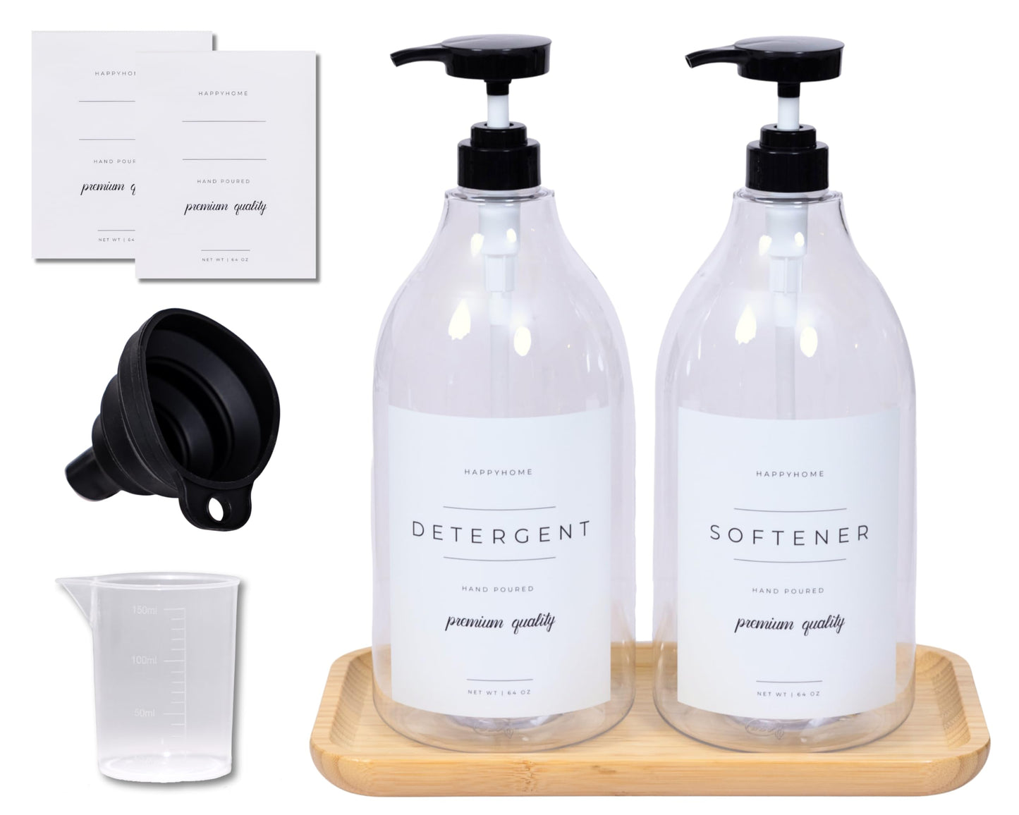 Liquid Laundry Detergent Dispenser for Laundry Room - 2 Decorative 64-Oz Containers with Water-Resistant Labels - Plus 2 Pumps and Screw Caps,