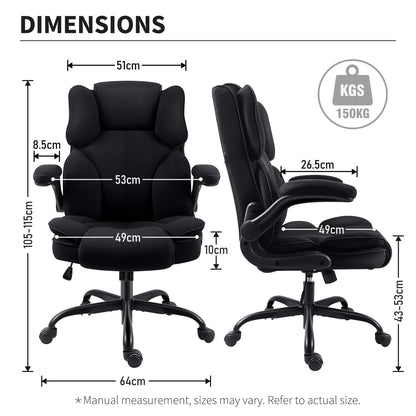 GGCIR Office Chair,Fabric Desk Chair with 90° Flip-up Armrest for Home or Office,Ergonomic Durable with Adjustable Height(Black)
