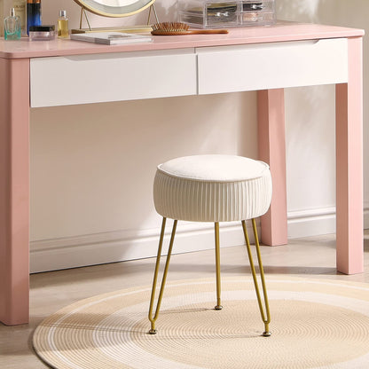 IBUYKE Makeup Vanity Stool, Velvet Round Footrest Ottoman, White L/G-30M