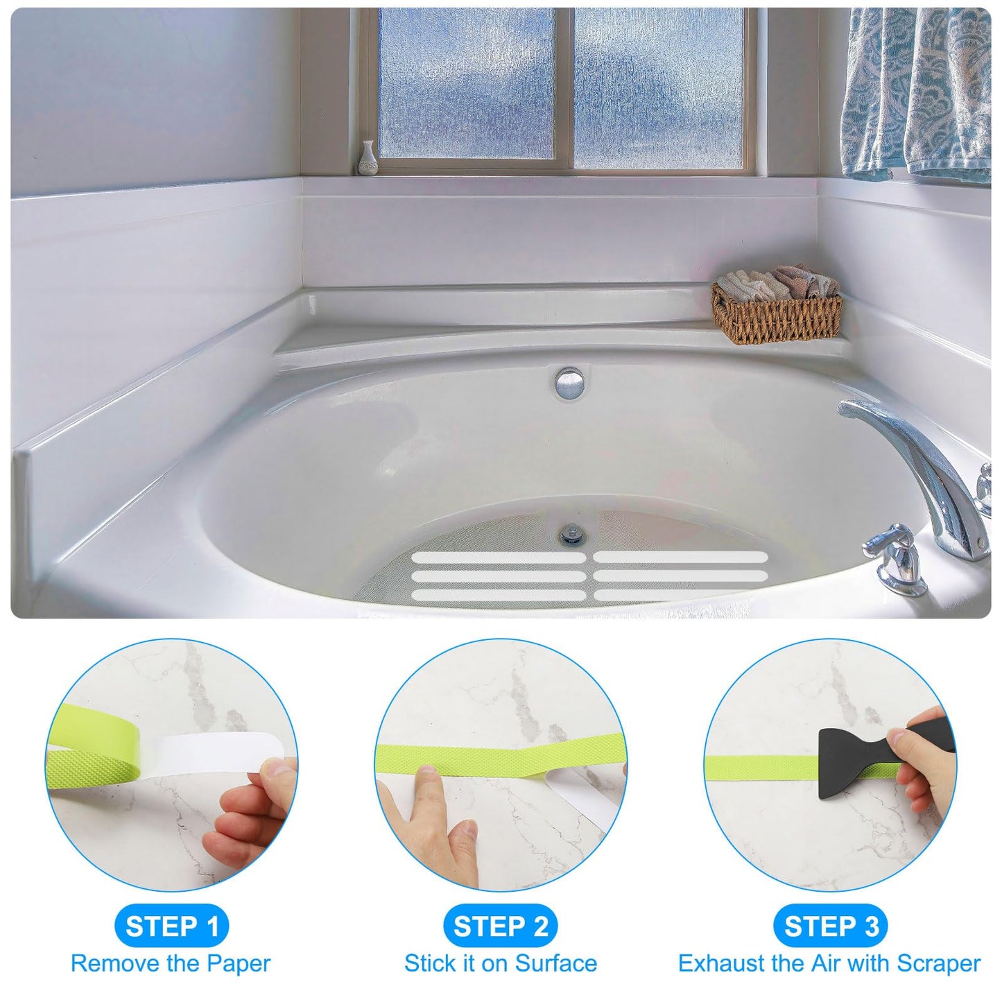 PATIKIL Bathtub Non Slip Stickers 14.96x0.79 Inch, 6 Pack Safety Shower Floor Anti Slip Stickers with Adhesive Decals Scraper for Bath Tub Shower