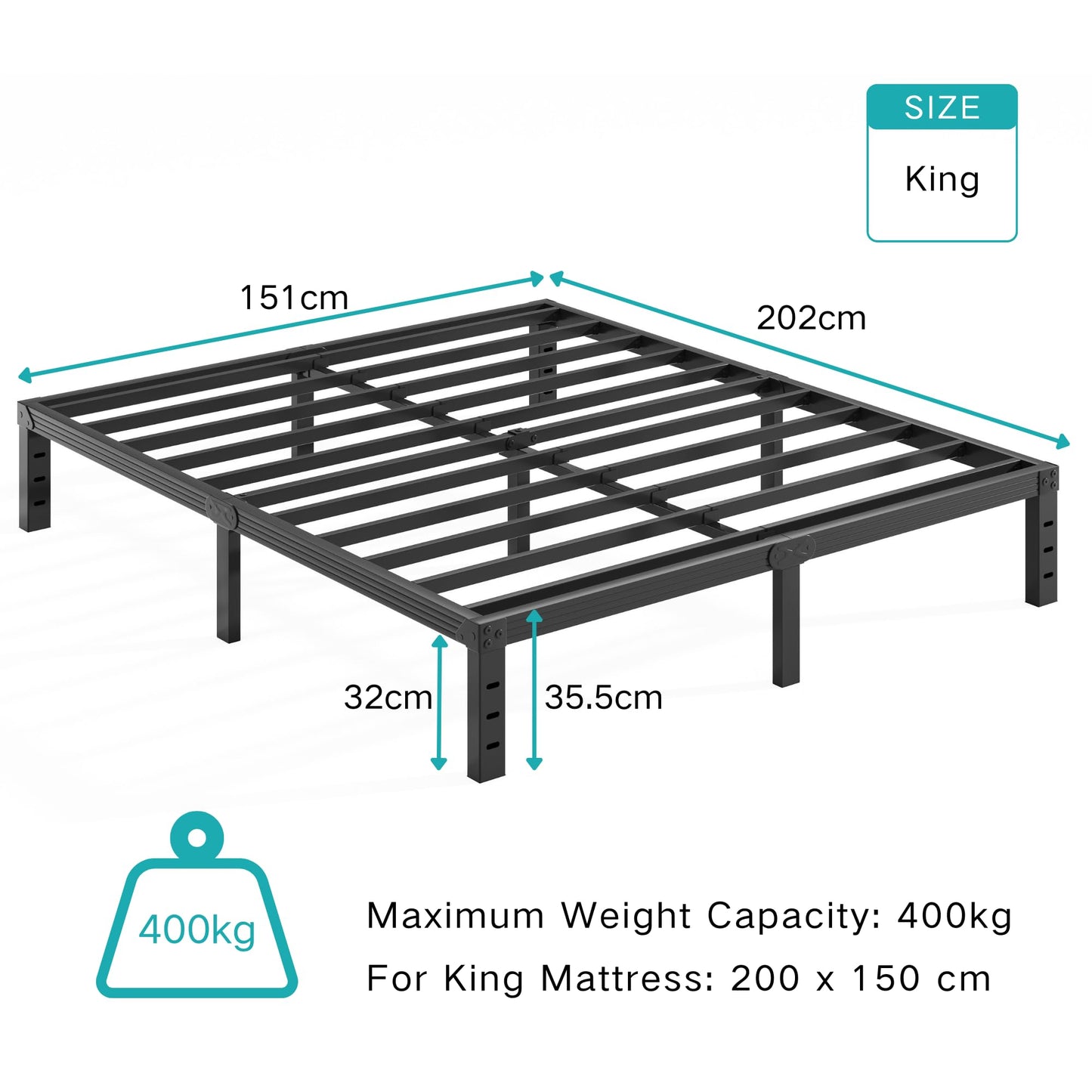 Hunlostten Metal King Bed Frame - Platform Bed Frames with Underbed Storage and Steel Slat Support, Sturdy, Easy Assembly, Noise Free, Heavy Duty