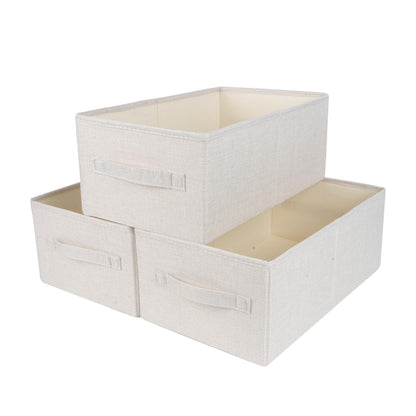 Homo Trends 3 Fabric Storage Boxes, Wardrobe Storage Boxes, White