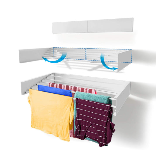 Step Up Laundry Drying Rack, Wall Mounted, Retractable Clothes Drying Rack, 20 kg Capacity, with Wall Template and Long Drill Bit - 70 cm WHITE