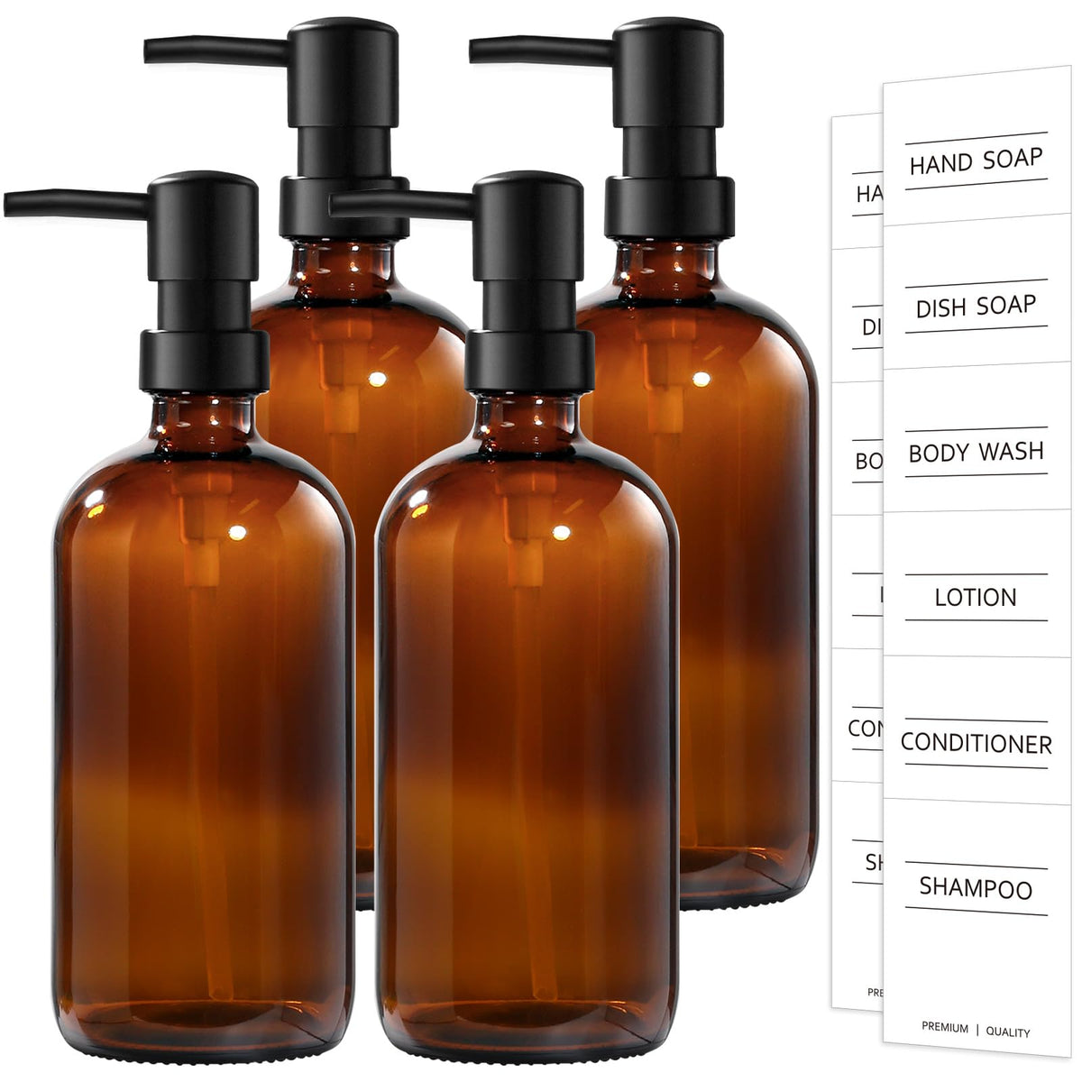 VIMERPA Hand Soap Dispenser,17 fl oz Brown Glass Soap Dispensers, Washing Up Liquid Dispenser, Amber Glass Soap Dispensers Bottle with Pump And Label