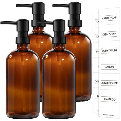 VIMERPA Hand Soap Dispenser,17 fl oz Brown Glass Soap Dispensers, Washing Up Liquid Dispenser, Amber Glass Soap Dispensers Bottle with Pump And Label