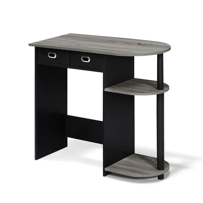 Furinno GO GREEN Desk, 80 cm Wide Gaming Desk with 2 Side Shelves and Storage Bins, Computer Desk, Office Desk for Home Office, Study Room, Dorm