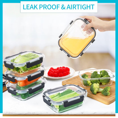 Skroam 10 Pack Glass Meal Prep Containers, Glass Airtight Food Storage Containers with Lids, Pantry Kitchen Storage Containers for Lunch, Food
