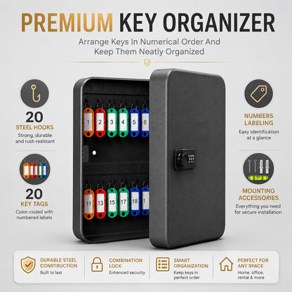 LDS® 20-Key Cabinet Combination Lock with Key Tags – Key Box Wall Mounted