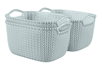Curver Knit Medium Storage Basket, Stylish Knit Design & Comfortable Handles, 8 Litres, Misty Blue